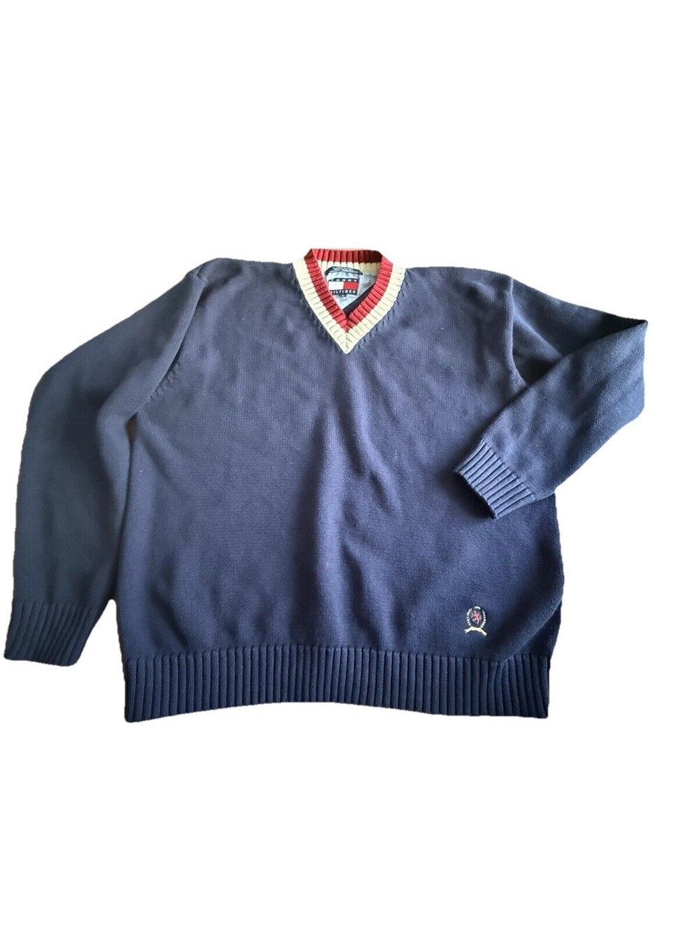 Tommy Hilfiger Vtg 90s Men’s Knit V Neck Large Cricket Sweater Navy